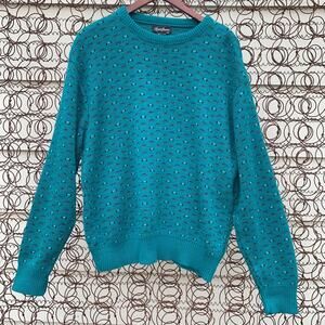 Vintage 90s Reed St James teal geometric grandpa sweater XL
